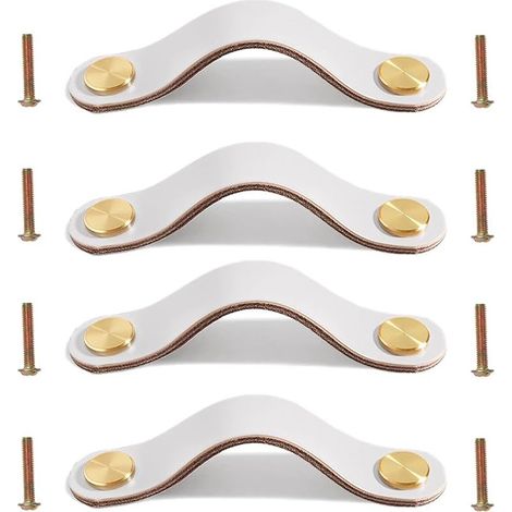 CYRILL –Lot de 4 poignées en cuir pour meubles, armoires, tiroirs en cuir, pour cuisine, salle de bain, armoires, commode, bois, penderie, 16,8 cm (1/5)