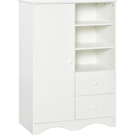 Pour chambre salon et dressing, optimisez l'espace : armoire multi-rangements blanche avec porte, 5 étagères, 3 niches, 2 tiroirs (1/5)
