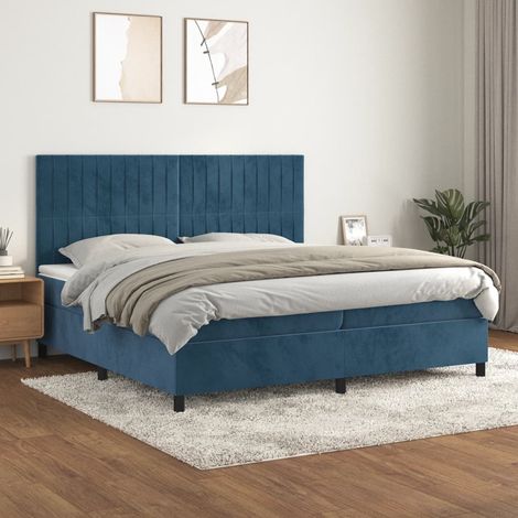 Lit à sommier tapissier et matelas, Lit double, Lit adulte Bleu foncé 200x200cm Velours GSW71266 (1/5)