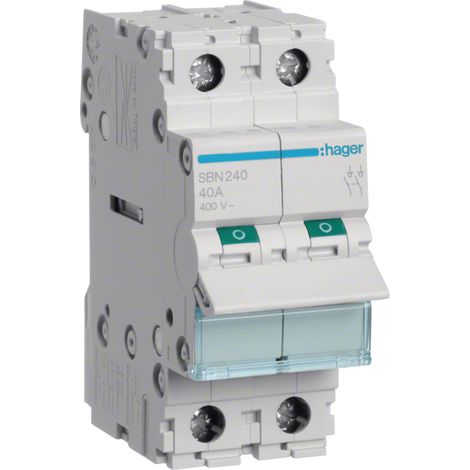Hager – Disjoncteur bipolaire 40A – Courbe C – Type de connexion cage à vis – Pour installations électriques 230V – Protection contre surcharges
