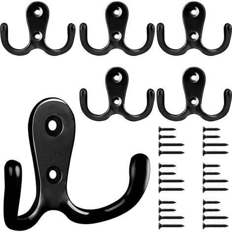 6-piece retro coat hook set, retro coat hooks, vintage wall-mounted coat rack, metal door hooks for bathroom, kitchen, bedroom, hallway, silver (1/5)