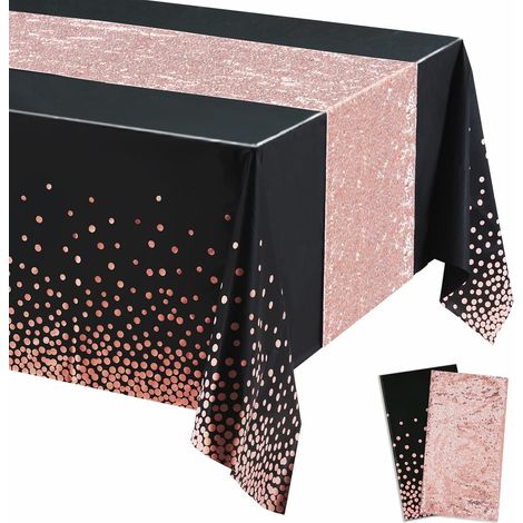 Ensemble nappe et chemin de table à paillettes noires et or rose à pois, décorations à confettis et paillettes