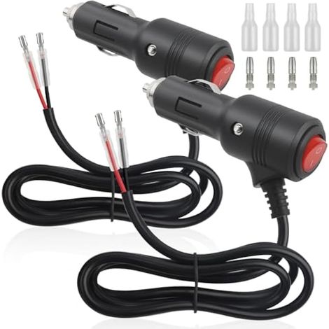 2 Pièces Rallonge Allume Cigare (1 m) avec Interrupteur – Prise Allume-Cigare Mâle 12V/24V 16AWG à Double Isolation pour Voiture, Camping-Car, Bateau, Moto (1/4)