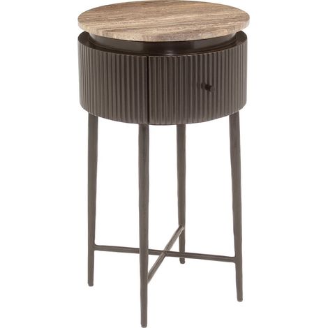 Table d'appoint ronde avec tiroir brun cendré - brun cendré (1/5)