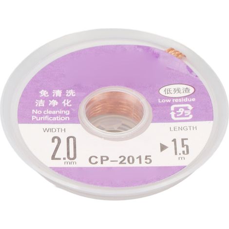 Mèche à dessouder souple à faible résidu d'étain, sans nettoyage, de 1,5 m de longueur, pour circuits imprimés CP 2015 (1/5)