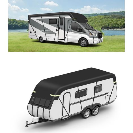 1 Housse de toit camping-car, Tissu Oxford 210D, Protection UV, Imperméable 3000mm, Bandes réfléchissantes, 5.5x3m (1/5)