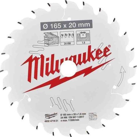 Milwaukee 4932471931 165x20mm 24t Circular Saw Blade (1/4)