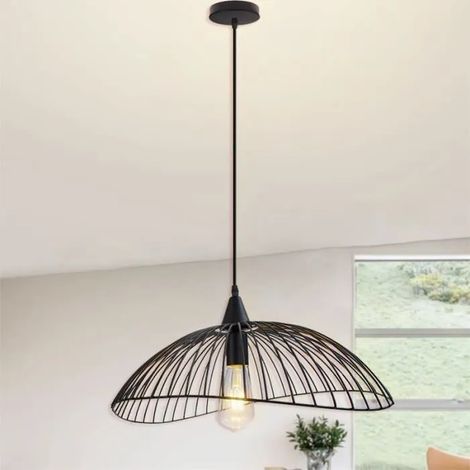 U-Do Lustre Créatif Vintage Lampe Cage en Métal Noir Suspension Luminaire Rétro Lampe Intérieur pour Chambre Salon (1/4)
