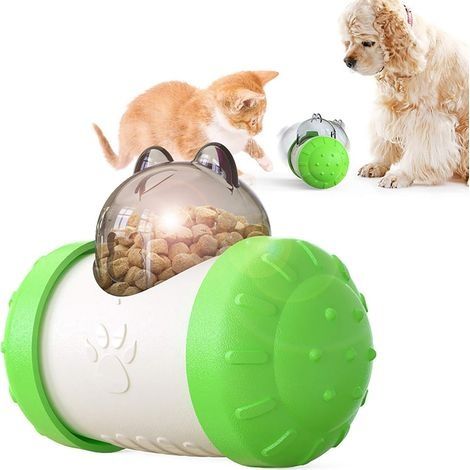 Distributeur lent interactif pour animaux de compagnie, Boule de voiture roulant balle lente de fuite de nourriture 5.74in x 4.29in x 3.03in-vert blanc