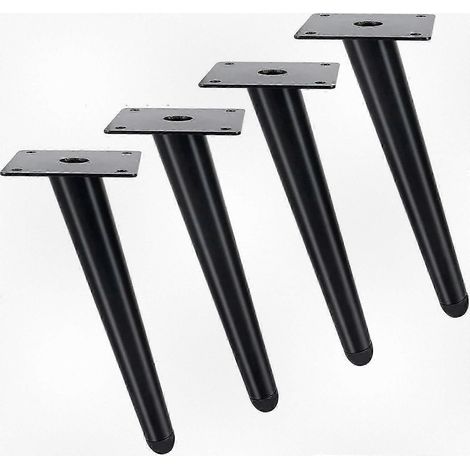 Un ensemble de 4 pieds de meubles noirs biseautés avec vis, pieds de table et d'armoire coniques, résistants aux rayures, durables et remplaçables pour canapés, bancs et autres pieds de meubles, 30 cm (1/5)