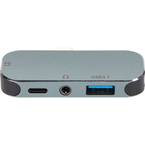 Hot-Swap-fähiger 5-in-1-USB-C-Hub mit 10-Gbit/s-PD-Schnellladefunktion und 100-W-Leistungsabgabe, 3,5-mm-Kopfhöreranschluss. Kompatibel mit Windows, Android und macOS. (1/5)
