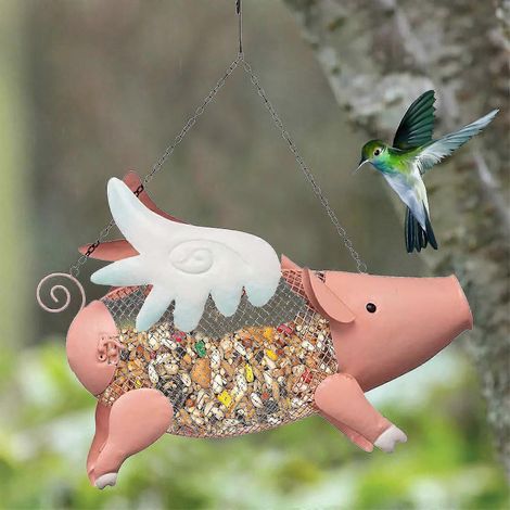 Mangeoire à oiseaux Flying Hog en filet avec chaîne et crochet de suspension, outil extérieur pour le jardin et les oiseaux écureuils (1/5)