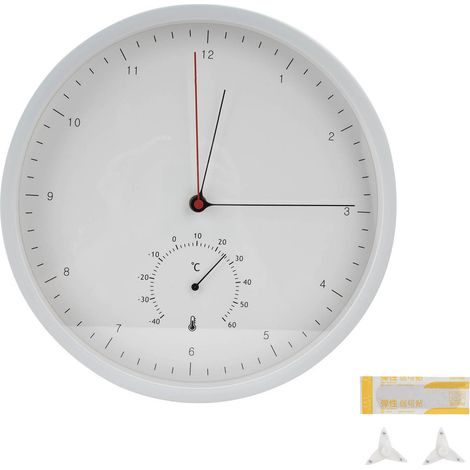 Weiße Wanduhr im nordischen Stil mit Thermometer für Bar oder Geschäft – Weißer Rahmen (1/5)