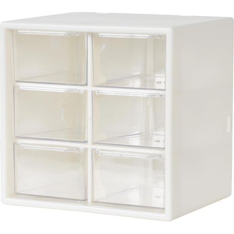 Boîte de rangement blanche à 6 tiroirs 12 x 12 x 10 cm – idéale pour bijoux, perles, vis ou petits objets (1/5)
