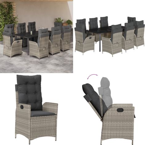 9-tlg. Garten-Essgruppe mit Kissen Hellgrau Poly Rattan - Gartentisch - Gartenmöbel (1/5)