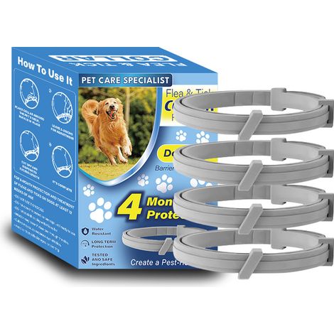 Lot de 4 colliers anti-puces et anti-tiques naturels pour chiens, réglables, sans contact direct avec la peau,