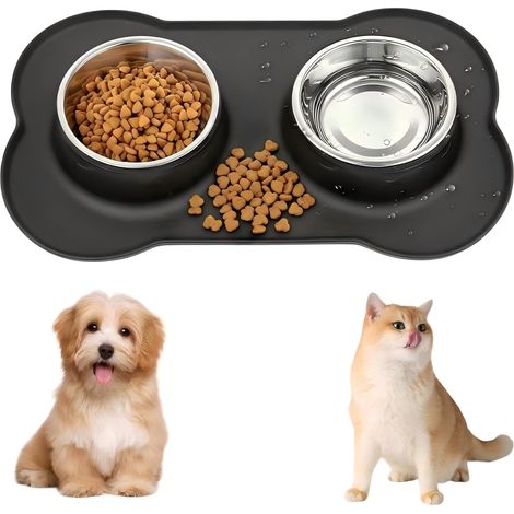 Gamelle Chat Chien, Tapis Gamelle Chat INOX 36 x 21 cm Noir( 1 Article) - MMCD-ZGL-04859
