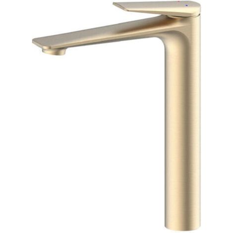 Robinet de lavabo haut tout cuivre, design élégant, double commande, or brossé (1/5)