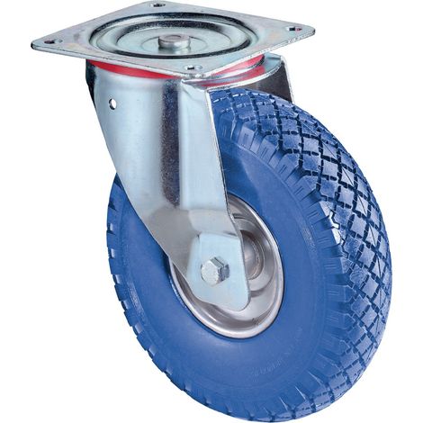 Ruota di direzione D.260mm Trgf.160kg con piastra corpo ruota STA PU blu