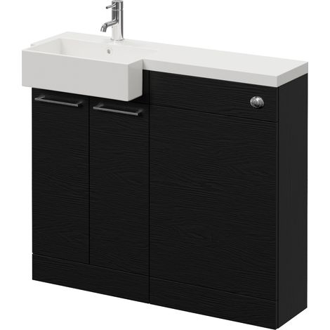 Napoli 250 Nero Oak 1000mm 2 Door Vanity Unit Toilet Suite with Left Hand Square Rico Semi Recessed Basin - 1000mm - Chrome 160mm HandleWithout Kingston Toilet Pan