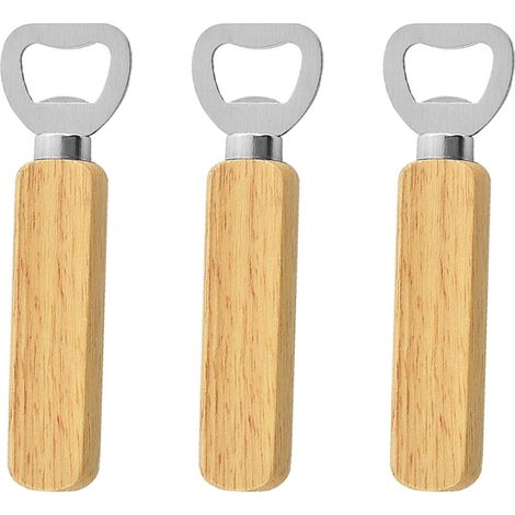 Bottle Opener - Stainless Steel Blade - Wooden Handle - For Beer And Drink Bottles - 13.8 Cm - 1 Piece (1/5)