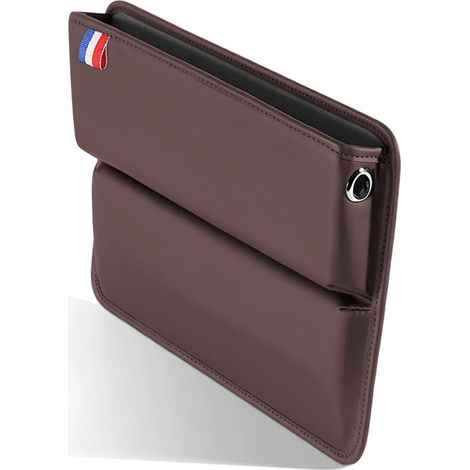 Organisateur d'espace entre les sièges auto (Café) - Boîte de rangement en cuir PU - Support pour téléphone, clés, lunettes, portefeuille, cartes - Accessoire auto (1/5)