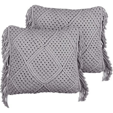 Dekokissen 2er Set BESHAM Baumwolle 45 x 45 cm Grau Geometrisches Muster