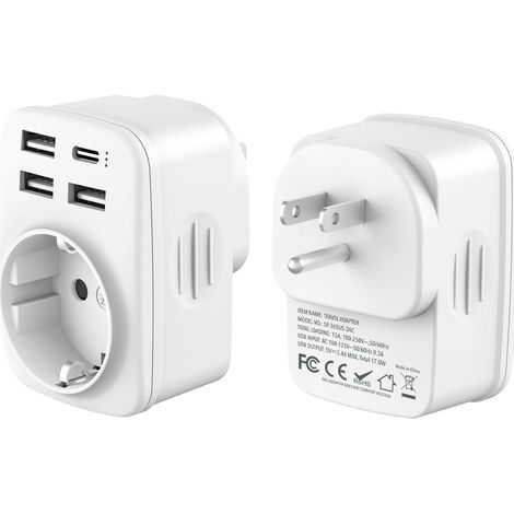 Adaptateur Prise USA, Adaptateur France vers USA avec 3 USB-A et 1 USB-C, Adaptateur Prise Americaine, Adaptateur Voyage pour USA Canada Américaine Mexique Thailande, Adaptateur Type B (1/5)