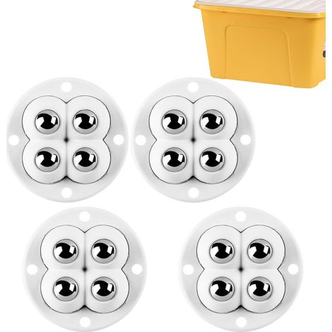 4 roulettes adhésives pour meubles, billes 360°, charge 200 kg, blanc. (1/5)