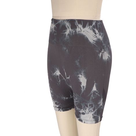 Short de yoga taille haute gris tie-dye, doux effet liftant pour femmes, running et fitness, coupe confortable (1/5)