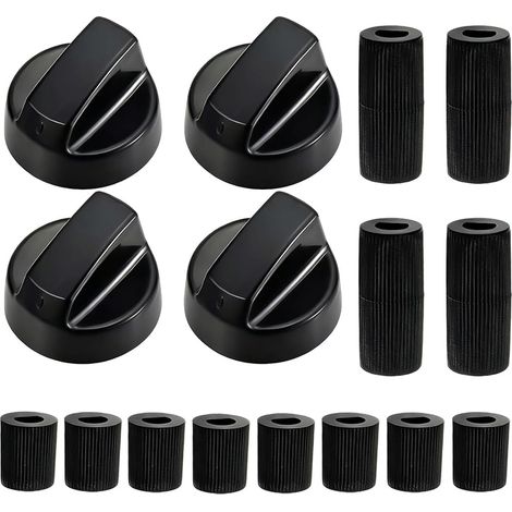 Universal Gas Cooker Knobs, 4 Pieces + 12 Plastic Adapters, Internal Diameter 6 mm and 8 mm for Ovens and Hobs (1/5)