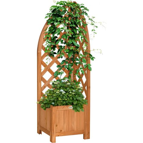 Jardinera Con Jardinera Enrejada Para Jardín, Terraza, Balcón, Madera Natural, Marrón, 32X32X108Cm (1/5)