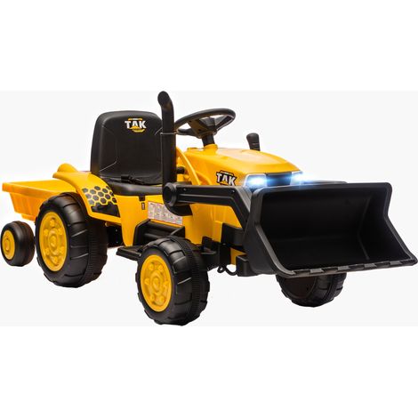 Mini pelleteuse électrique 12V avec benne, remorque et télécommande, 3-8 ans, jaune