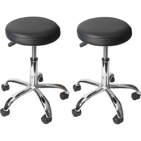 ote de 2 taburetes de trabajo con ruedas regulables 55 a 66 cm polipiel negro acero cromado 04001159 (1/2)