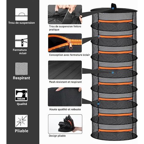Herb Drying Netting, 8 Layers 60 cm Diameter Folding Hanging Dryer with Zippers for Vegetables, Plants, Clothes (1/4)