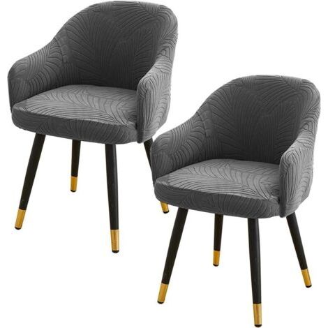 Ensemble de 2 housses de chaise avec accoudoirs, amovibles et lavables, pour salle à manger, cuisine ou salon, gris foncé. (1/4)