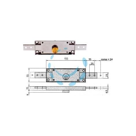 SERRATURA CILINDRO FISSO TONDO CENTRALE 8231 - mm.155x15x55h. dotazione 2 chiavi (8231.9)