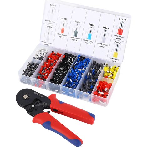 Handcrimpwerkzeug-Set, tragbare Kabelcrimpzange, 1200 Stück Aderendhülsen, roter und blauer Griff (1/5)