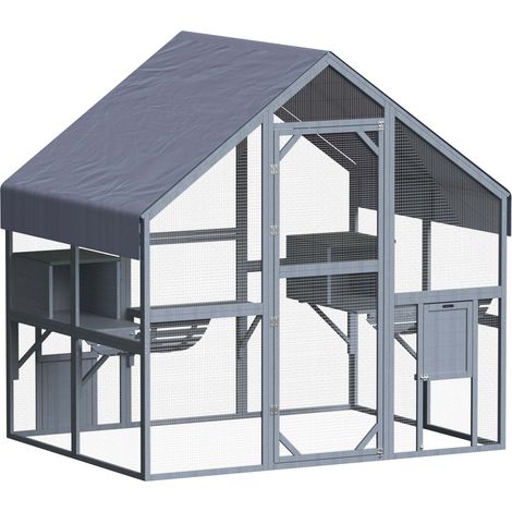 Wiltec Freilaufgehege Katzen 140 x 187 x 187 cm, Katzenfreigehege Holz, Außengehege verschiedene Ebenen, Katzengehege für Garten, Balkon (1/5)