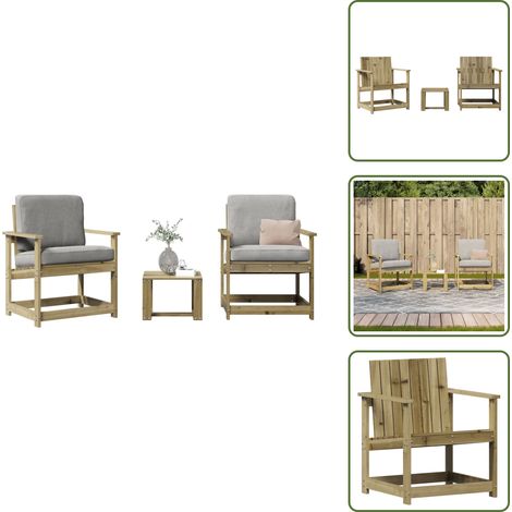 The Living Store Salon de jardin 3 pcs bois de pin imprégné - Salon De Jardin - Mobilier Extérieur - Chaises De Jardin - Table De Jardin - Bois De Pin (1/5)