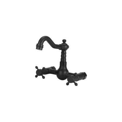Rubinetto a parete in rame per cucina e vasca da bagno, doppia maniglia, acqua calda e fredda, girevole a 360° (modello Cucurbitan Court B) - Crezuo