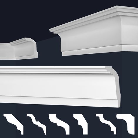 Moulures en stuc blanc et clair, coffrage XPS Styropor, paquets d'épargne Marbet Series-E: E-33 / 56x86mm, 20 Mètres / 10 Bandes
