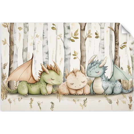 Selbstklebendes Poster – Wandsticker Kinderbild für die Wand Einhorn in beigen Wolken 130x90 cm (1/3)