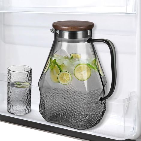 Carafe en verre 1,8L Pichet à Eau pour Porte de Réfrigérateur, Borosilicaté Carafe en Verre Avec Couvercle, Carafe Eau en Verre pour Boissons Chaudes ou Froides, Jus, Limonade, Lait, Thé (Noir) (1/5)