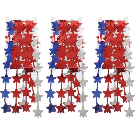 3Pcs Rideaux Franges 4 Juillet Décoration Fête Étoiles Rouge Bleu Argent (1/5)