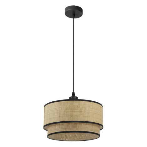Luminaire suspendu abrila Roque noir 40 cm textile naturel