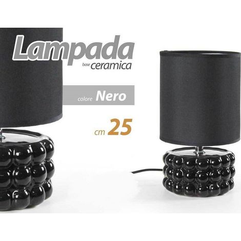 Lampade Abat Jour De Tableau Commodino E14 Base En Céramique Noir Lux 25x15 Cm 837395 (1/2)