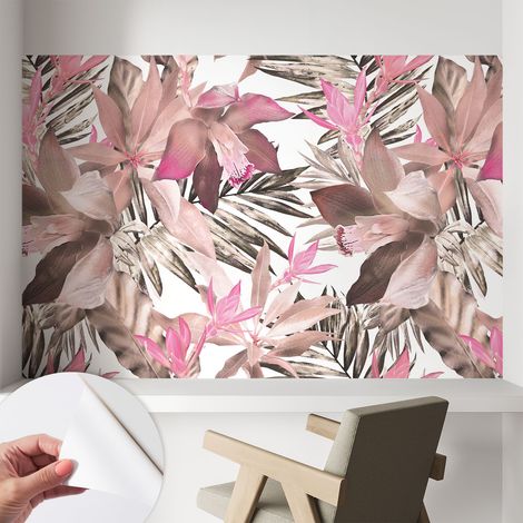 Papier peint autocollant Mural avec colle pour salon et chambre Décoration murale rapide Fleurs exotiques 104x70 cm (1/5)