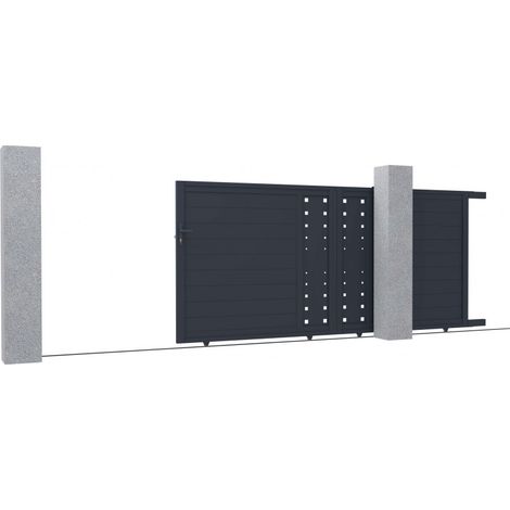 Portail coulissant aluminium 350x158 cm anthracite décoratif (1/5)