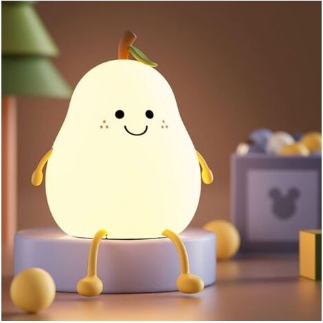 Pr Forme Poire Créative Veilleuse Enfant avec Fonction Minuterie, 7 Couleurs Lumière LED Veilleuse Enfant, Rechargeable Avec de USB, Lampe de Chevet Veilleuse pour Les cadeaux de Vacances et Les Chamb (1/5)